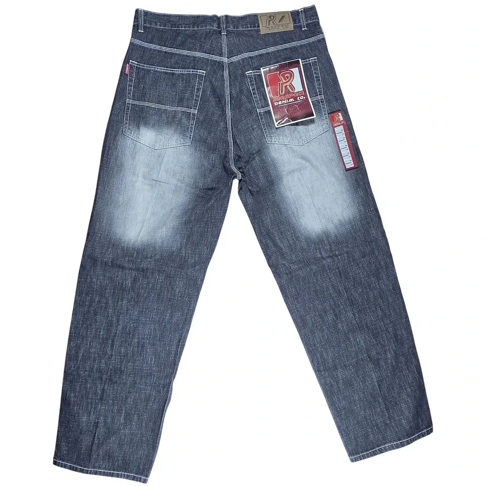 Respect Denim Co Mens 40x34 Wide Leg Baggy Jeans Dark Wash Fade Y2K Streetwear